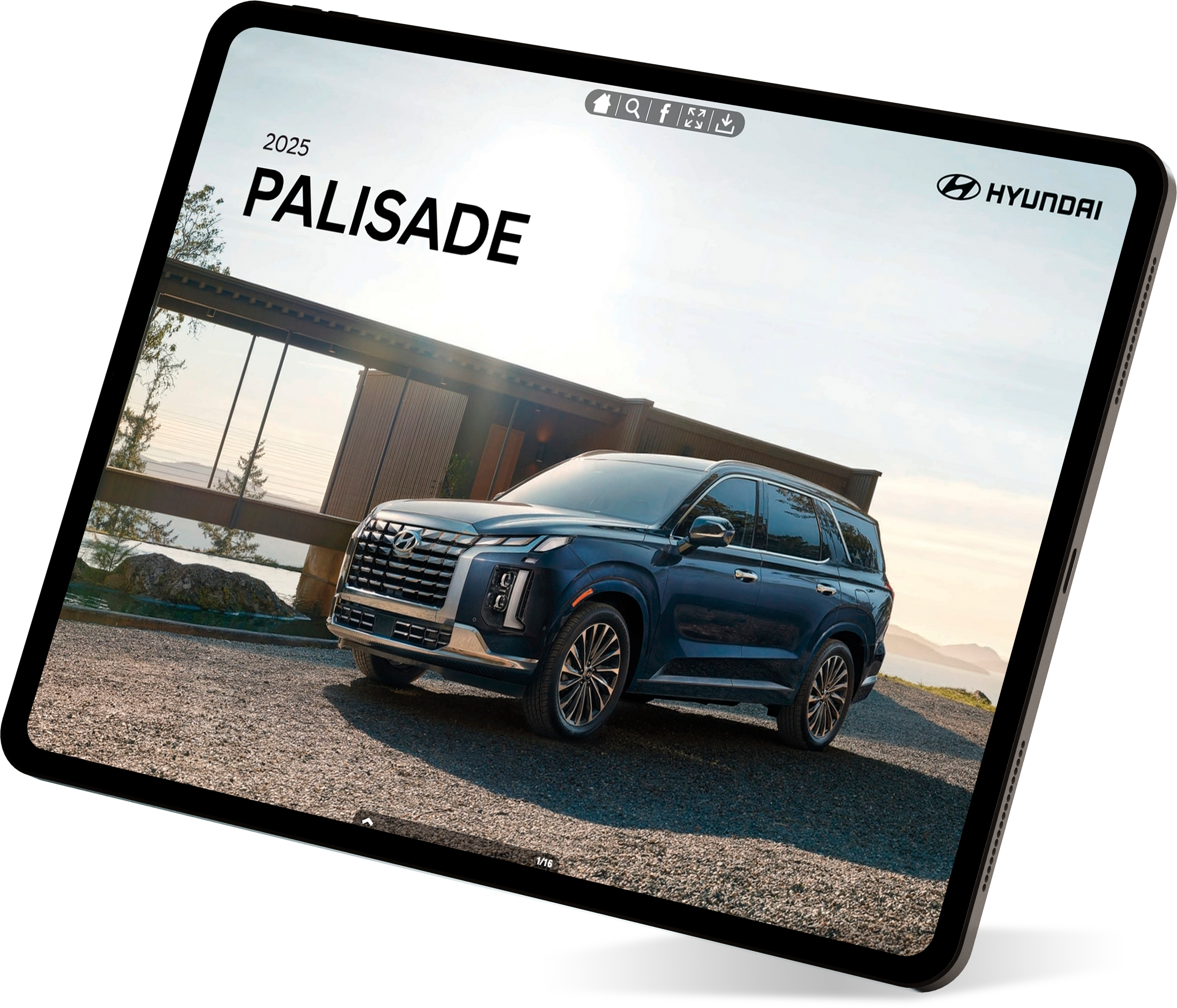 Hyundai 2025 Palisade brochure displayed on an iPad
