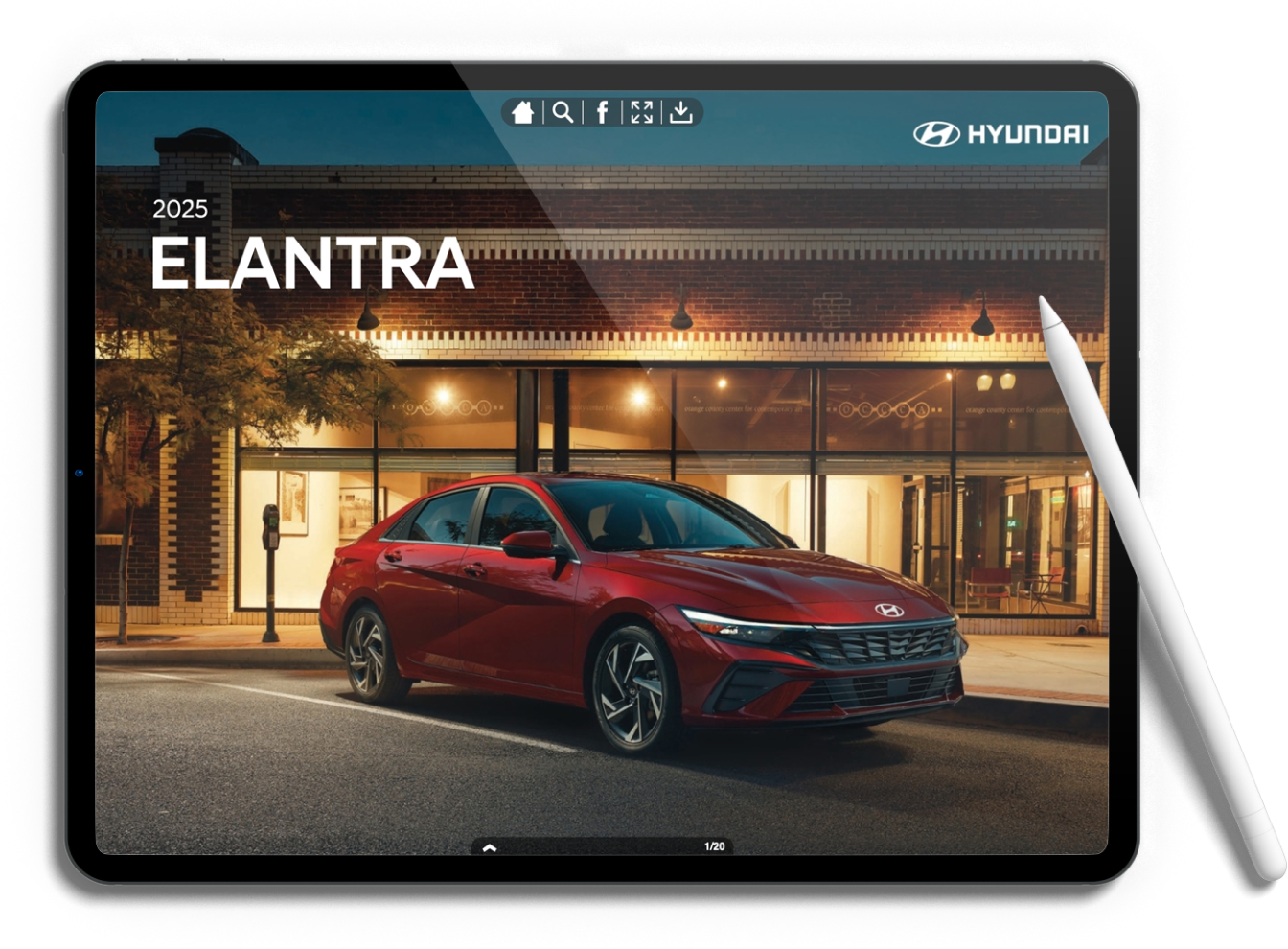Hyundai Elantra electronic brochure displayed on an iPad, with animations by MeshCreative