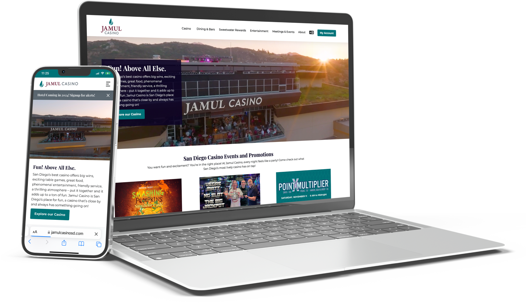 Laptop and phone displaying Jamul Casino website