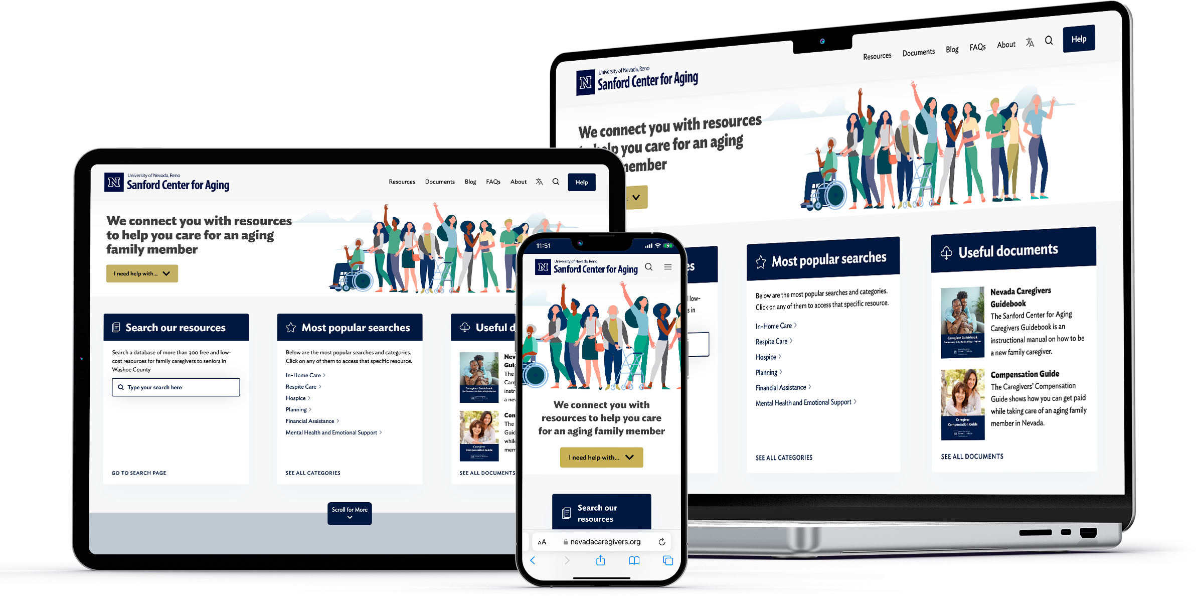 Sandford Center for Aging - Nevada Caregivers website displayed on a laptop - web design Reno
