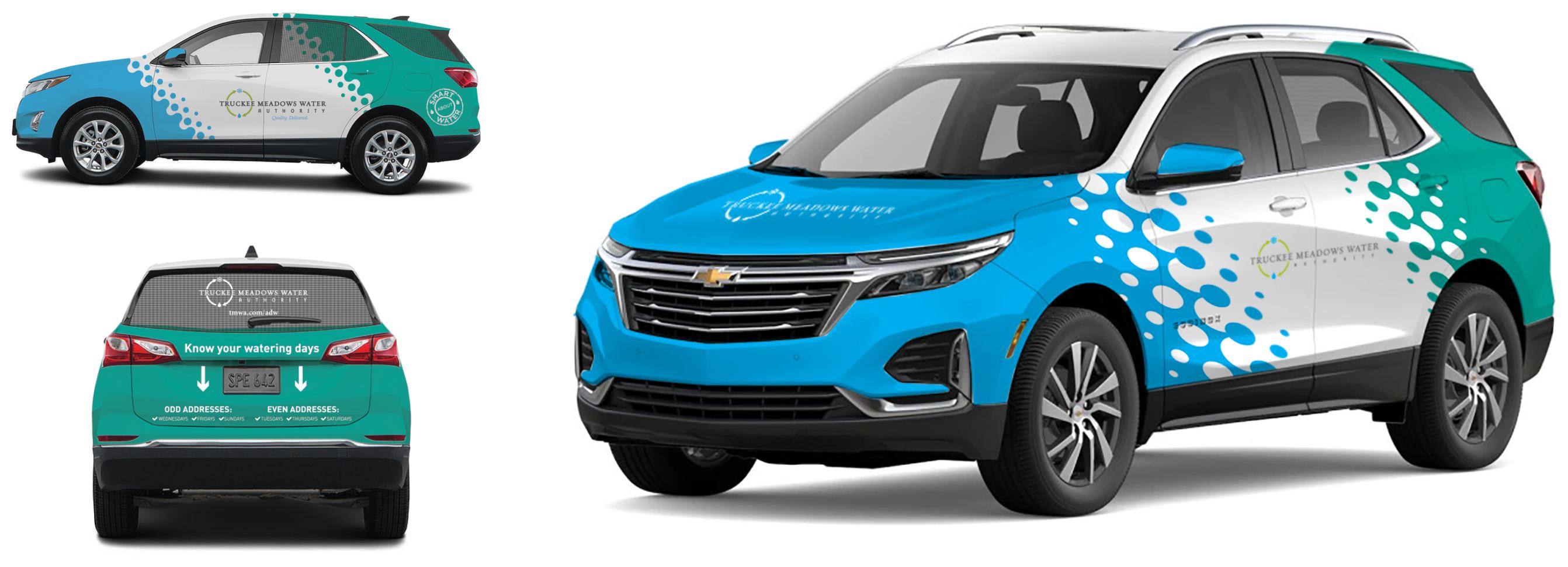 Car wrapped in TMWA branding, designed by MeshCreative - Reno marketing company